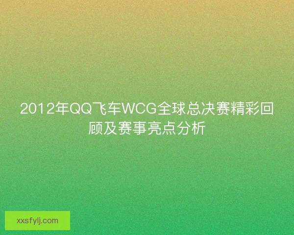 2012年QQ飞车WCG全球总决赛精彩回顾及赛事亮点分析